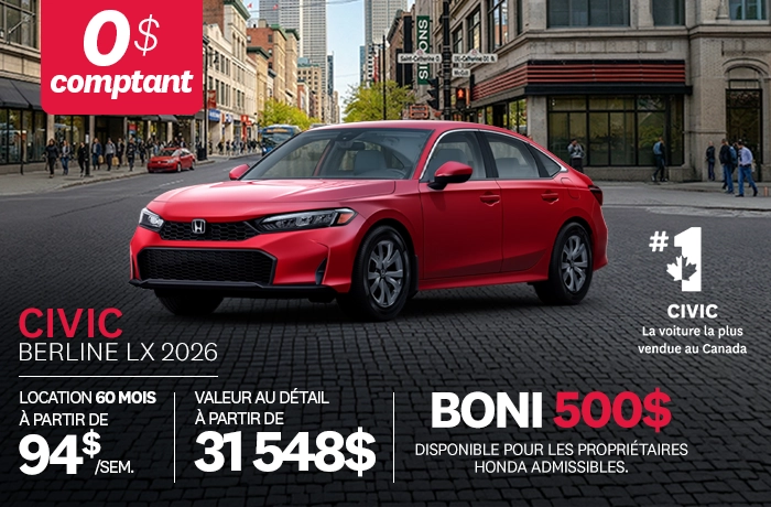 Bannière de Promotion Civic LX 2026