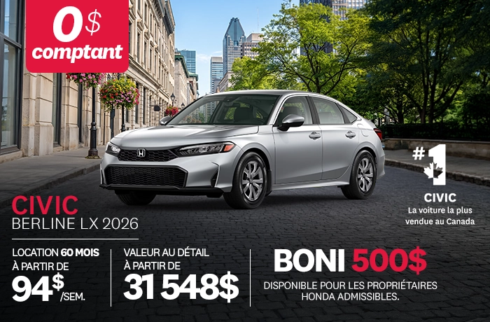 Bannière de Promotion Civic LX 2026