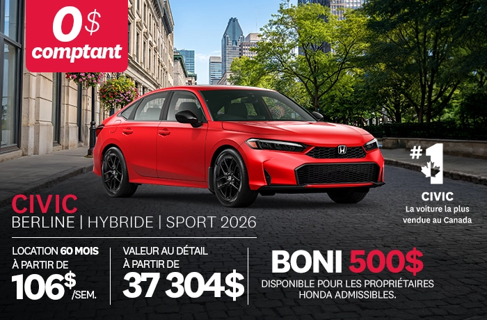 Bannière de Promotion Civic Berline Sport Hybride 2026