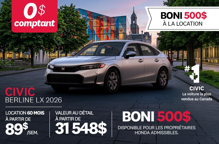 Bannière de Promotion Civic LX 2026