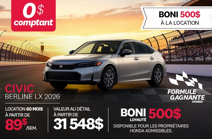 Bannière de Promotion Civic LX 2026