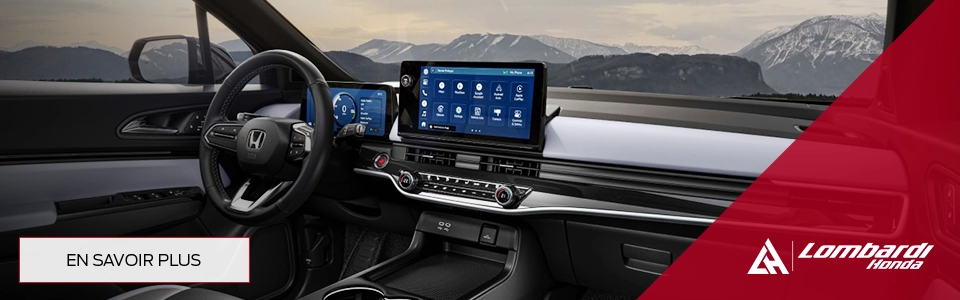 Intérieur moderne d’un véhicule Honda 2025 avec interface multimédia – Découvrez les garanties et protections offertes chez Lombardi Honda Montréal.